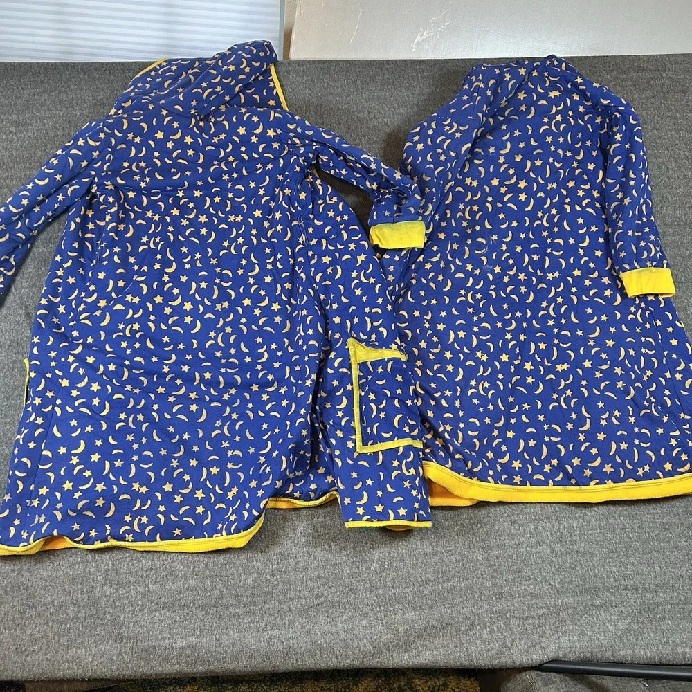Star and Moon Bath Robes Lot of 2 One‎ Size Yellow Blue Galaxy Kids Sleepwear